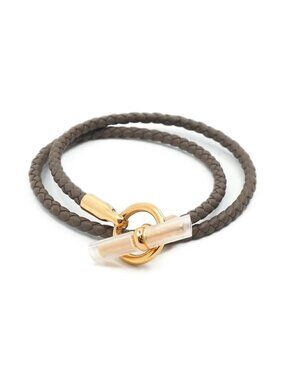 Hermes Bracelet Glenan Double Tour Gray Leather Pink Gold 16